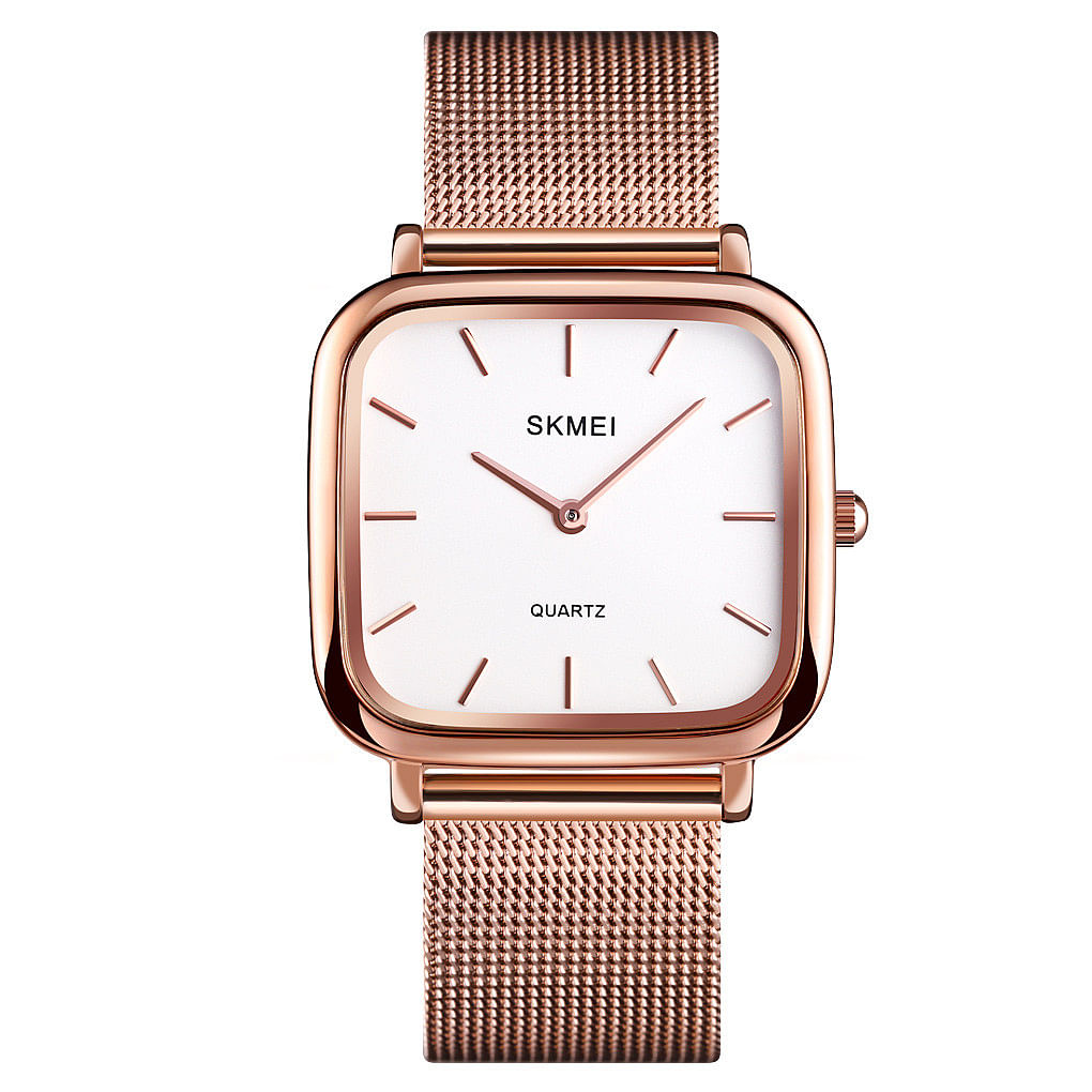 SKMEI 1555 Elegant Stainless Soft  Straps Modern Luxury Watchs  Lady Gift Set - Rose Gold