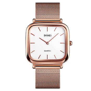 SKMEI 1555 Elegant Stainless Soft  Straps Modern Luxury Watchs  Lady Gift Set - Rose Gold