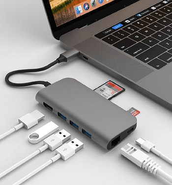 ADDICTED 8 Hub USB-C 2.0, 3x Usb 3.0, Micro SD, SD, 4K HDMI and Ethernet - Grey