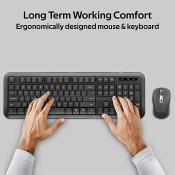 Promate USB-C Wireless Keyboard and Mouse, 2.4Ghz Quiet Full-Size Keyboard and Adjustable DPI Mouse with 2-in-1 USB-A/USB-C Nano Receiver, 12 Multimedia Shortcuts and Auto-Sleep Function for Desktop, PC, Windows, iOS, ProCombo-6 English