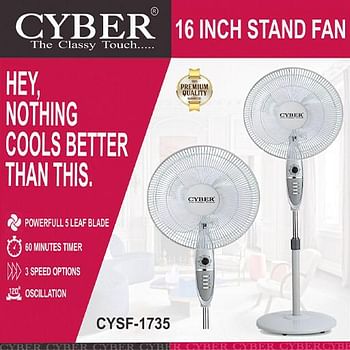 16 Inch Stand Fan With Powerful 5 Blades 60 W CYSF1735 White