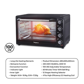 Impex OV 2904 100 Litre 2200-Watt Electric Oven with Rotisserie function