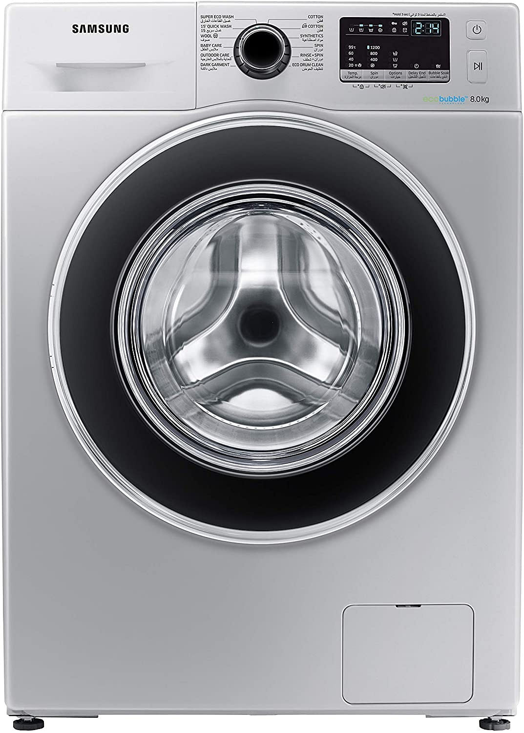 Samsung 8 Kg 1200 RPM Diamond Drum, Front Load Washing machine with Eco Bubble, Silver - WW80J4260GS, 1 Year Manufacturer Warranty