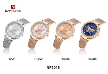 NAVIFORCE NF5018 Elegant Butterfly Pattern Diamond Stainless Steel Mesh Strap Quartz Watch For Women Rose Gold