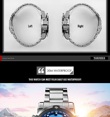 SKMEI 1389 Digital Watch Men Quartz Sport Watch Luxury Business Stainless Steel Strap Analog & Digital Men Watches - S/B