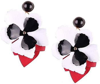 KeyZone Women Big Flower Shaped Leather Earrings Dangle Drop Earring Statement Earrings