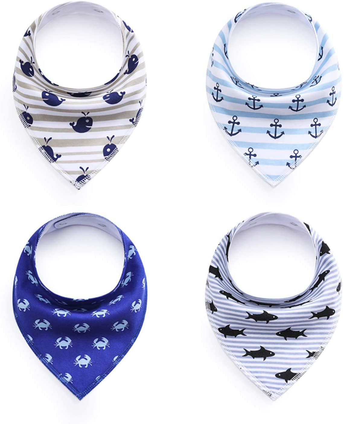 AL Kidz Bandana Bibs Organic 100% Cotton 4 sets/pack - shark and crab