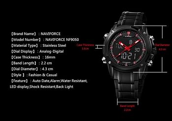 Naviforce Men's Black Dial Metal Band Watch - NF9050