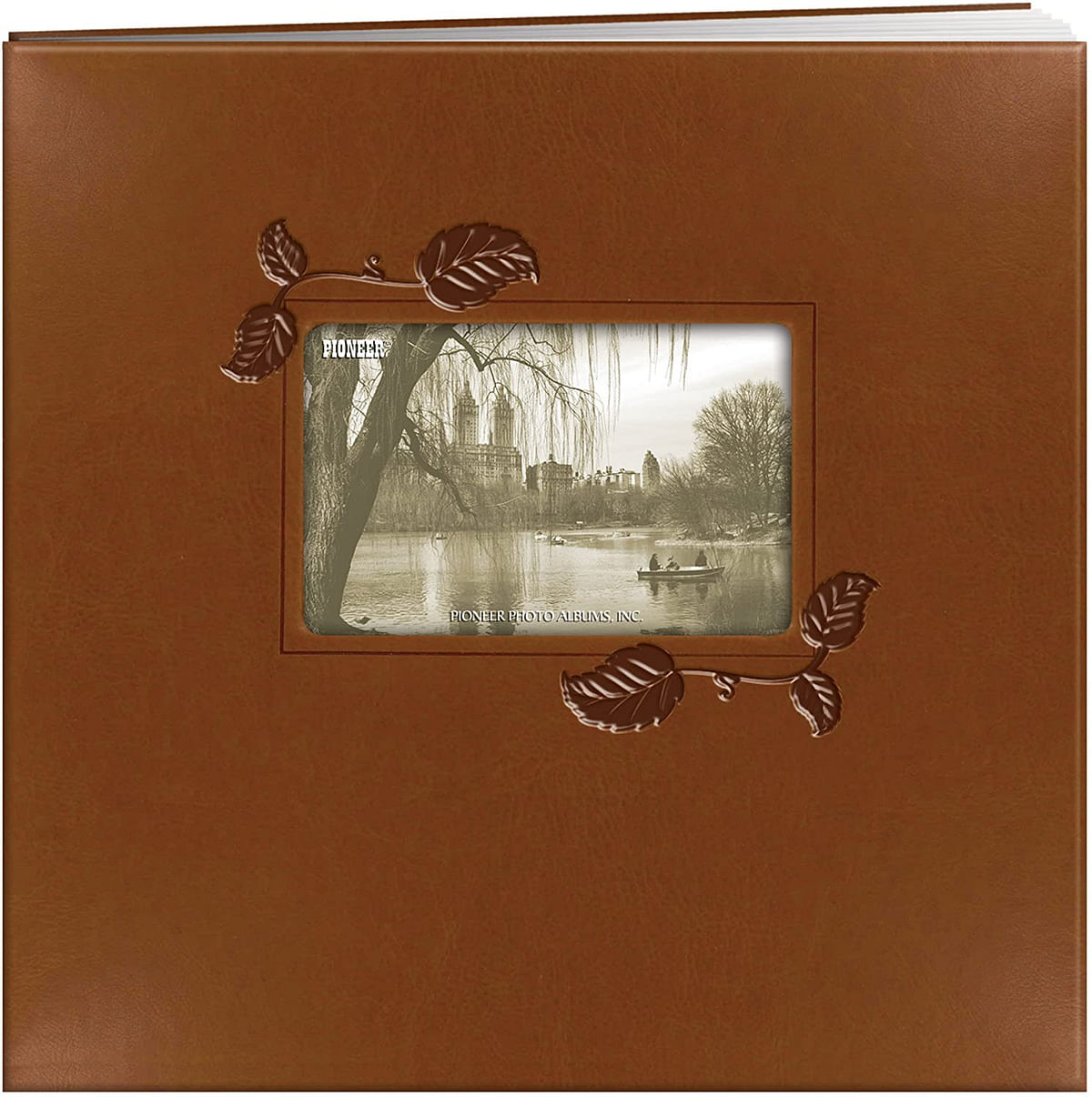 Pioneer MB10E-IBN 12 Inch by 12 Inch Postbound Embossed Leatherette Frame Cover Memory Book, Brown With Ivy