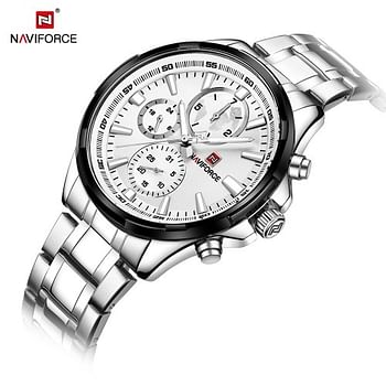 Naviforce NF9089 Casual Watch For Men Analog Multifunction  Stainless Steel - Silver White