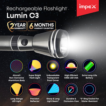 Impex LUMIN C3 3SC 3000mAh Rechargeable LED Flashlight