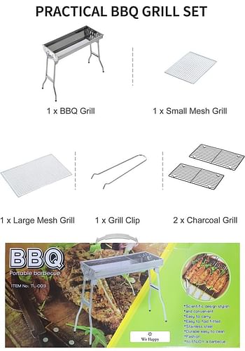 6 Pcs Portable Stainless Steel Barbecue Folding Outdoor Charcoal Grill, Perfect for Camping, Picnic, and Easier to Carry