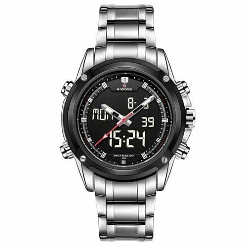 Naviforce Men's Black Dial Metal Band Watch - NF9050