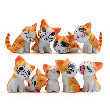 Cute Cats Inspired 9 PCs Action Figure Collectable Set - Orange | Kittens Play set | Birthday Gift & Cake Toppers