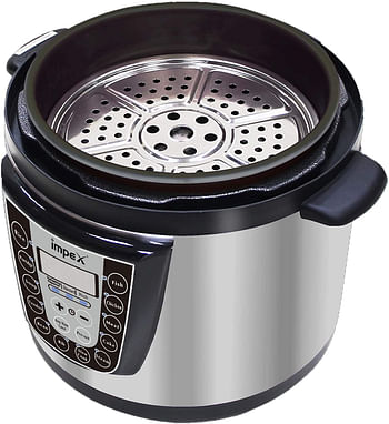 Impex 1300W 8L Electric Pressure Cooker with 8 Cooking Functions Aluminium Inner Pot Black Plastic Handle Double Non-Stick Coating