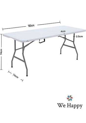 We Happy Folding Table - Foldable Heavy Duty Plastic Table for Indoor & Outdoor Parties, Picnic, Camping, Wedding BBQ Catering, Garden Dining - Fold-In-Half Portable Utility Table - White - 6ft