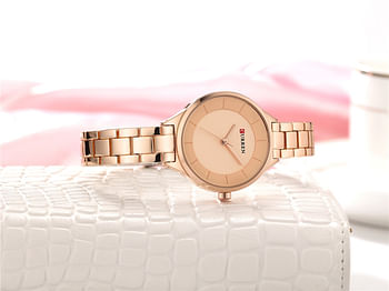 Curren 9015 Quartz Movement Round Dial Stainless Steel Strap Waterproof Women Wristwatch - Full Rose Gold