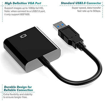 USB to VGA Adapter, 1080P USB 3.0 to VGA Video Graphic Card Display External Cable Adapter, Multi-Display Video Converter PC for Windows7/8/10 Desktop Laptop PC Monitor Projector HDTV Chromebook