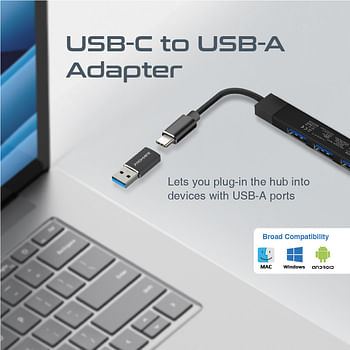 Promate USB-C Hub, 4-in-1 Type-C Sync/Charge Adapter with USB-A Adapter, 5Gbps USB 3.0 Port, 480Mbps USB 2.0 Ports and Compact Aluminum Design for MacBook Pro, Samsung Chromebook Plus, LiteHub-4 Black