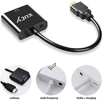 HDMI to VGA with 3.5mm Audio Port, Gold-Plated HDMI to VGA Adapter (Male to Female) for Computer, Desktop, Laptop, PC, Monitor, Projector, HDTV, Chromebook, Raspberry Pi, Roku, Xbox and More - White