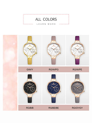 NAVIFORCE NF5001 Women Fashion  Quartz Watch Lady Leather Watchband High Quality Casual Waterproof Wristwatch RG/GY