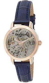Akribos XXIV Skelton Women’s Watch – See Through Dial with Automatic Movement – Genuine Leather Crocodile Band, Skinny Strap – AK1037BU Casual - Blue