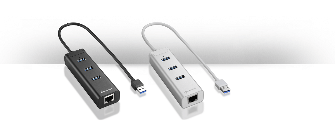 USB 3.0 To Type C 3-Port USB Hub With RJ45 Ethernet Port Adapter - White and Black