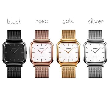 SKMEI 1555 Elegant Stainless Soft  Straps Modern Luxury Watchs  Lady Gift Set - Gold