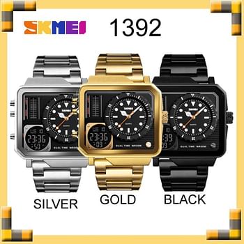 Skmei 1392 Mens Watches Waterproof Fashion Casual Clock Male Digital Quartz Watch Men Stainless Steel Strap Luxury Watch - Gold
