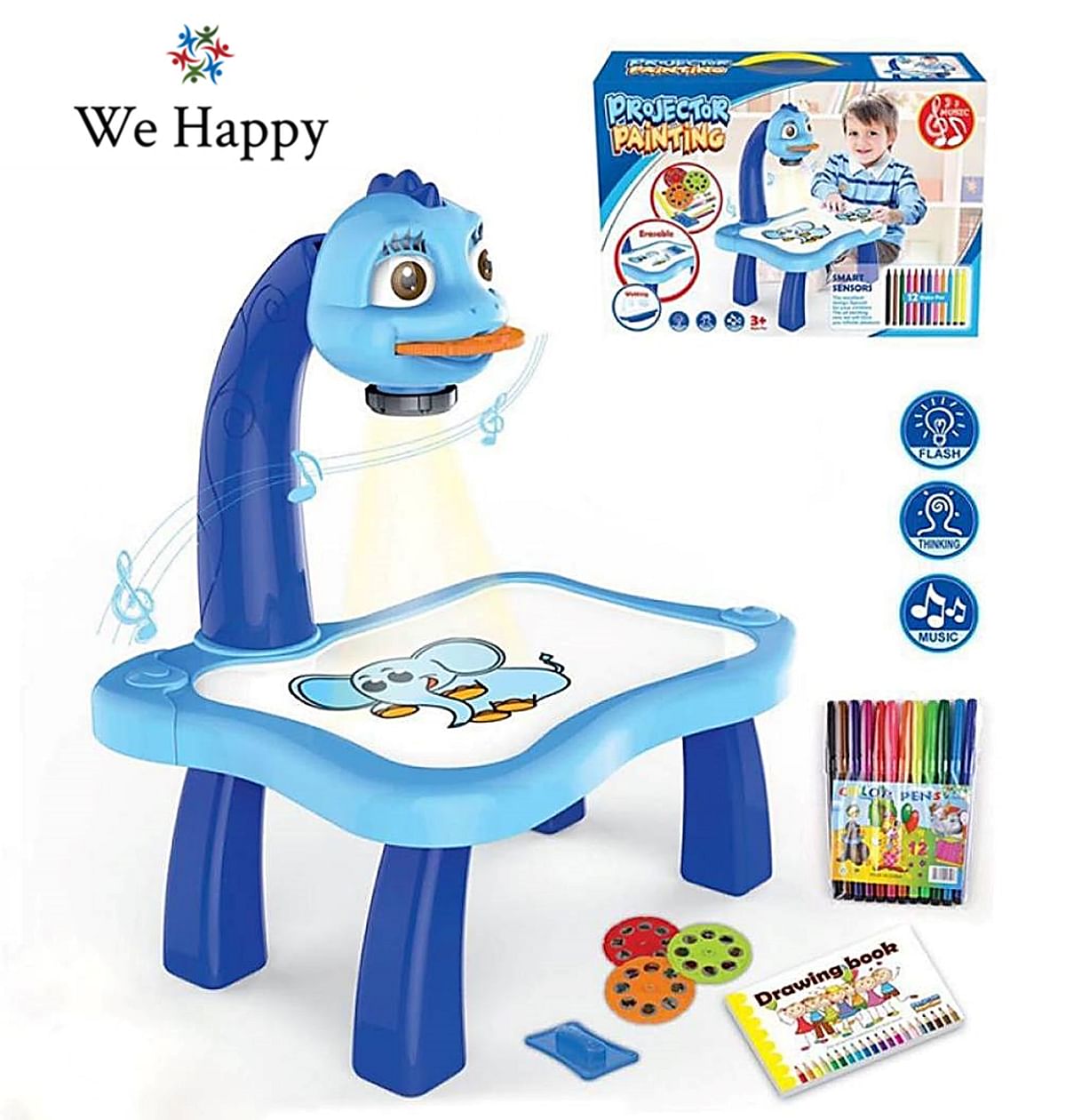 Kids Educational and Skills Developer Painting Projector Table Toy With Light and Music For Boys - Blue