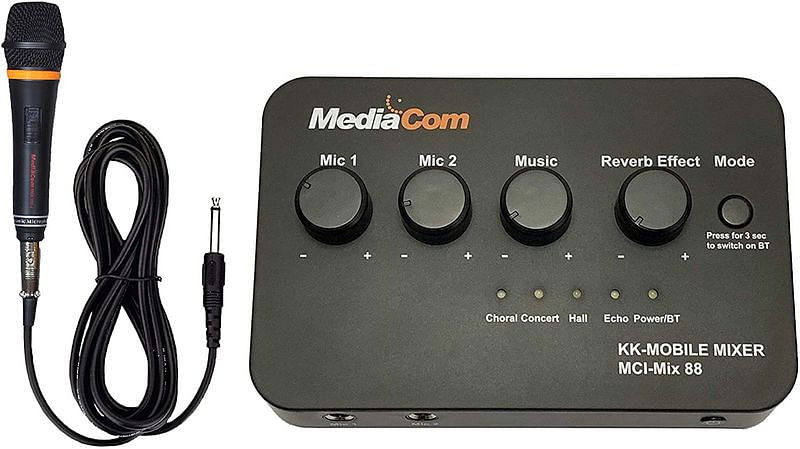 MediaCom Karaoke Anywhere Mixer with Bluetooth 5.0 Connection, 1 Corded Mic and Multiple Revereb Effects