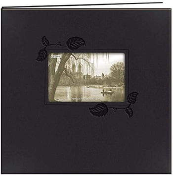 Pioneer MB10E-IBK 12-Inch by 12-Inch Embossed Leatherette Postbound Memorybook with Window, Black with Ivy