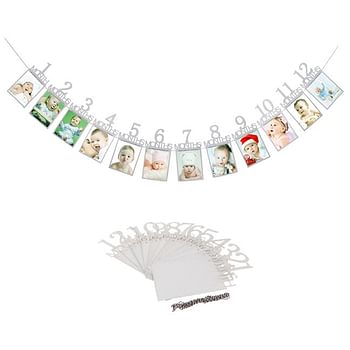 First Birthday Photo Frame Banner for kids -Silver -NL