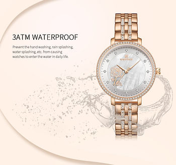 NAVIFORCE NF5017 Casual Diamond Surrounded Stainless Steel Rose Relief Watch For Women - RG/W