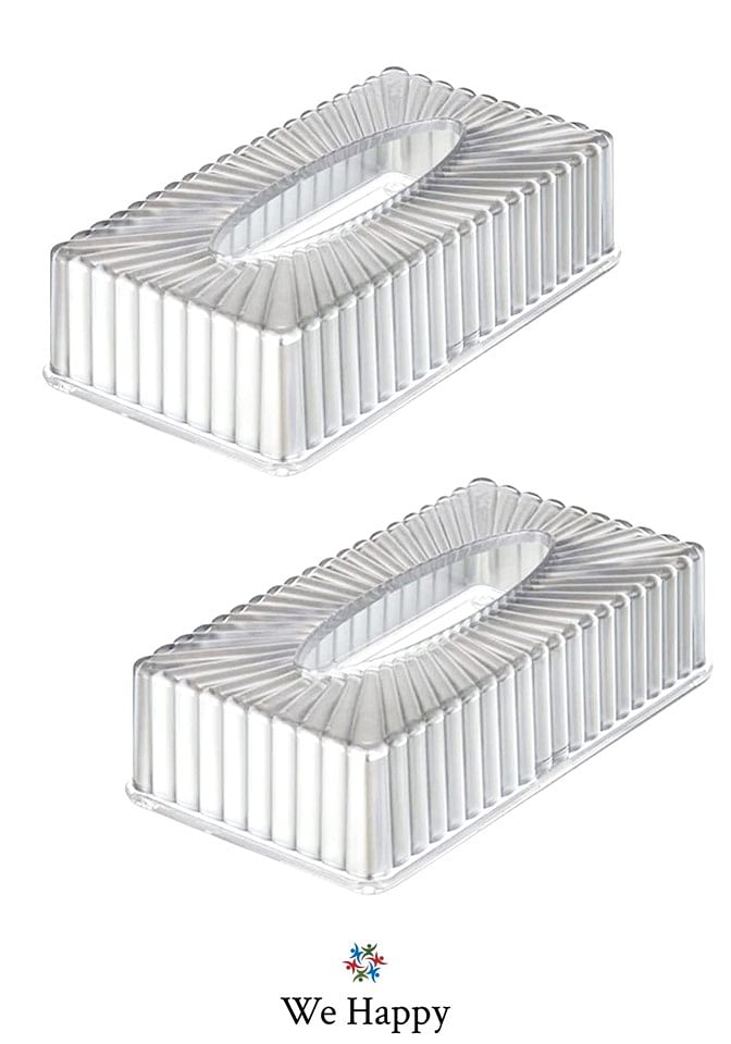 2 Pcs Set - Rectangular Clear Acrylic Tissue Box | Home Furnishing & Decor