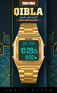 Skmei 1763 Alloy Watches Men Wrist Luxury Digital Azan Watch GD /BL
