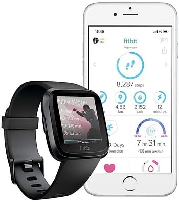 Fitbit Versa Smart Watch Fitness Wristband with Heart Rate Tracker - Unisex - Peach / Rose Gold Aluminum (RG)