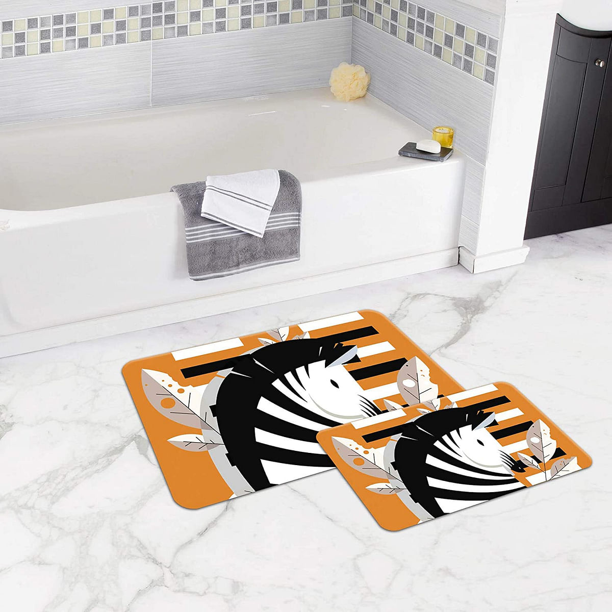 Bonamaison Antibacterial, NonSlip Bathmat, 1 Piece 50x80cm + 1 Piece 50x45cm - Designed and Manufactured in Turkey