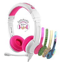 BuddyPhones - School Plus Kids Headphones - High Performance Beam Mic, Detachable BuddyCable for Sharing, Foldable & Cushioned Headband (Pink)