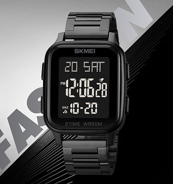 SKMEI 1859 Classic Men Luxury Watches Waterproof LED Stainless Steel Sport Digital Watch - Black