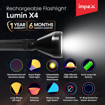 Impex LUMIN X4 Rechargeable LED Flashlight featuring High Bright 5W Cree LED