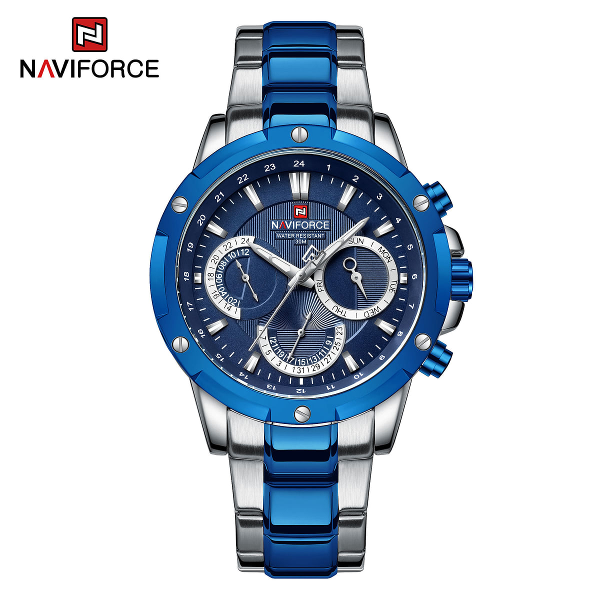 NAVIFORCE NF9196S Golden Men's Quartz Watch Stainless Steel Band Wristwatch