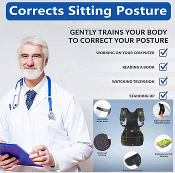 Back Brace Posture Corrector - Medical Grade Fully Adjustable Support Brace - Improves Posture and Provides Lumbar Support - for Lower and Upper Back Pain - Men and Women