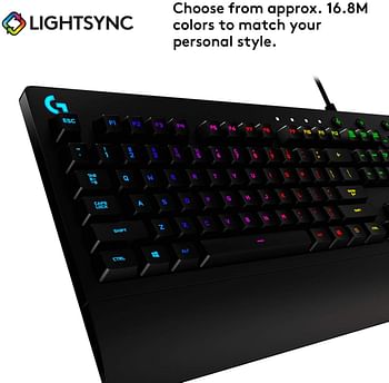 Logitech G213 Prodigy Gaming Keyboard, RGB Lightsync Backlit Keys, Spill-Resistant, Customizable Keys, Dedicated Multi-Media Keys - Black