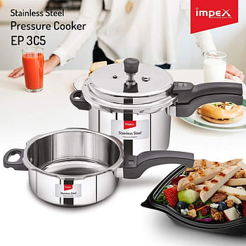 Impex  Induction Base High Grade Stainless Steel 3L & 5L Pressure Cooker with Spring loaded Safety Valve Heavy Base Sandwich Bottom