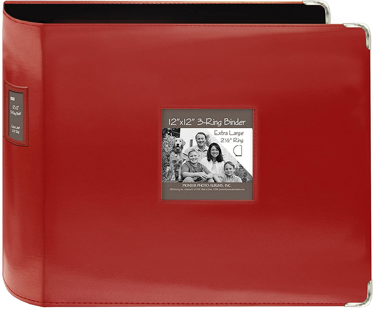 Pioneer 12-Inch by 12-Inch Sewn Leatherette 3-Ring Binder, Red