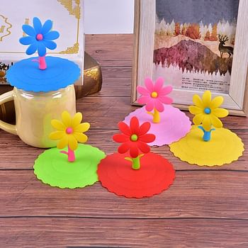Silicone Cup Covers Sunflower Mug Cup Lids Anti-dust Airtight Seal ( 6-Pack)