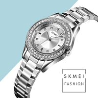 Skmei 1534 Fashion Inlay Case 3Bar Waterproof Stainless Steel Strap Women Quartz Watch Innovative Design Rhinestone Silver