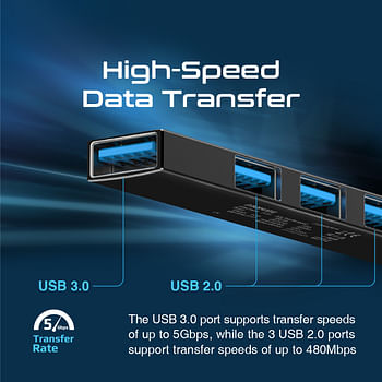 Promate USB-C Hub, 4-in-1 Type-C Sync/Charge Adapter with USB-A Adapter, 5Gbps USB 3.0 Port, 480Mbps USB 2.0 Ports and Compact Aluminum Design for MacBook Pro, Samsung Chromebook Plus, LiteHub-4 Black