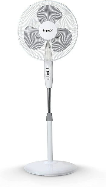 Impex  55W 16" Pedestal Stand Fan with 3 Speed Control and Light, White